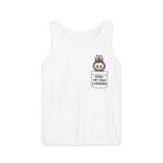 Playful Graphic Tank Top with Bunny Design, Funny Summer Top, Unisex Casual Shirt, Gift for Friends, Beachwear, Party Apparel